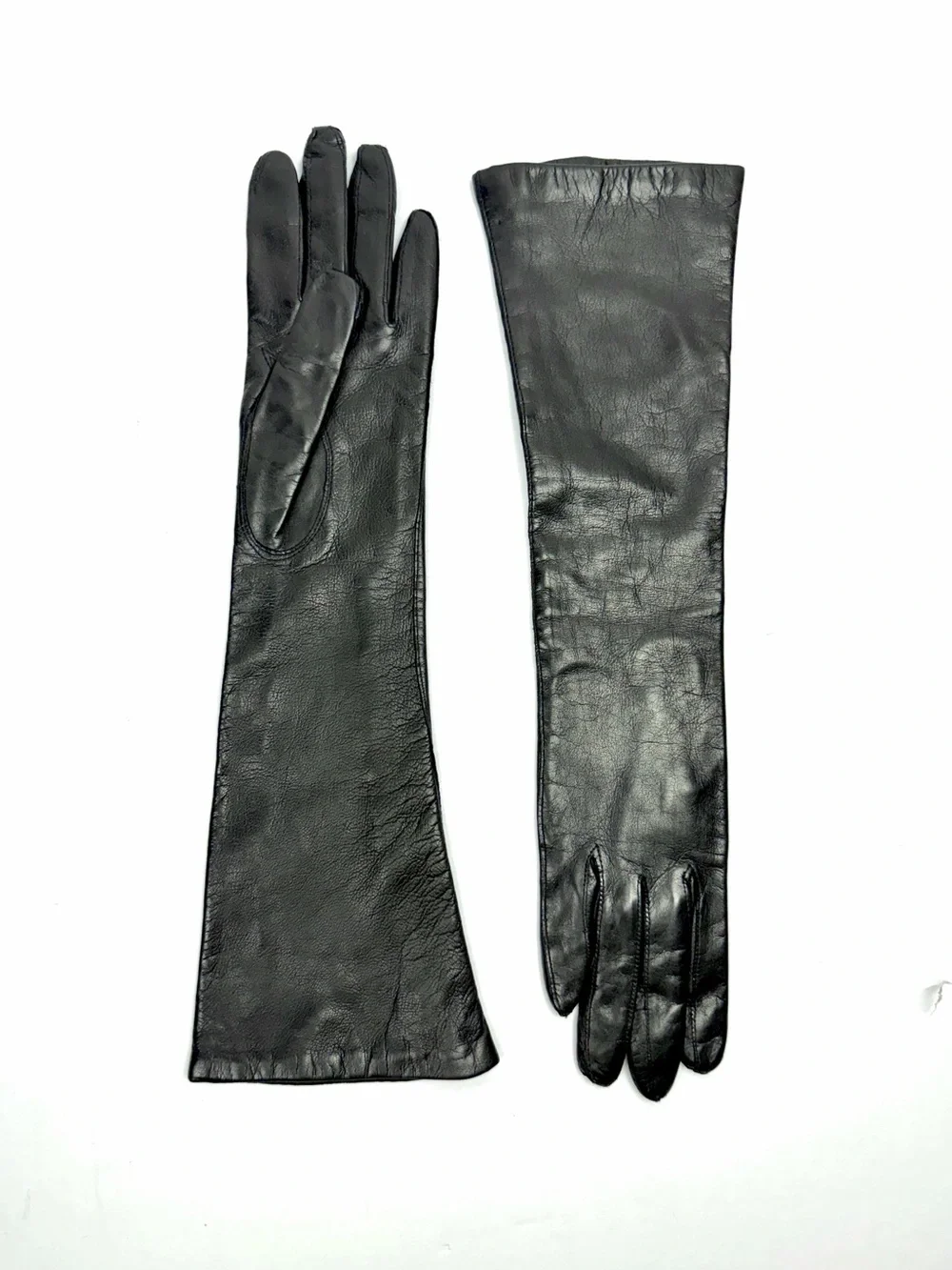 Vintage Black Long Leather Gloves Lined size 6 made in Italy